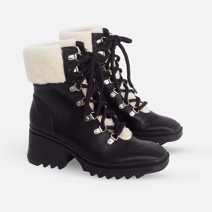Cassia Black Calf Leather Combat Boots – 7.8cm Heel