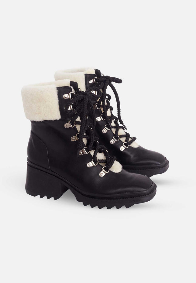 Cassia Black Calf Leather Combat Boots – 7.8cm Heel