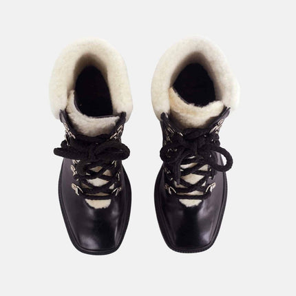 Cassia Black Calf Leather Combat Boots – 7.8cm Heel