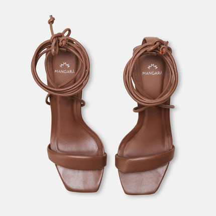 Caúna Calf Orange Leather Strappy Sandals – 6.5cm Block Heel
