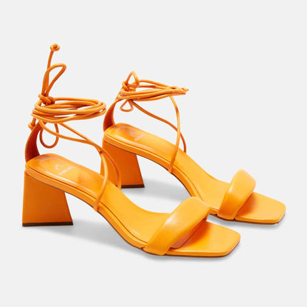 Caúna Calf Orange Leather Strappy Sandals – 6.5cm Block Heel