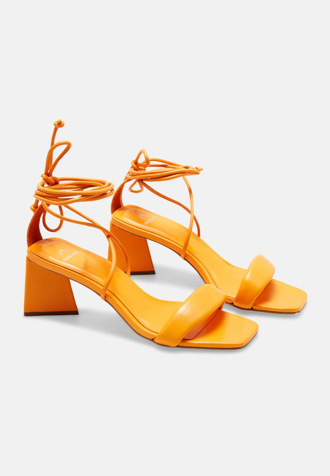 Caúna Calf Orange Leather Strappy Sandals – 6.5cm Block Heel