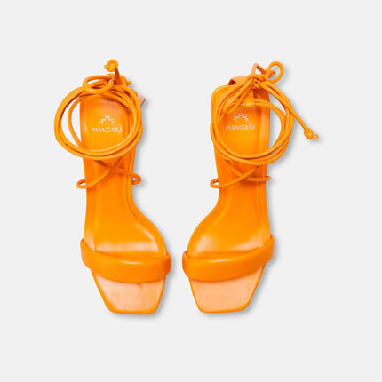 Caúna Calf Orange Leather Strappy Sandals – 6.5cm Block Heel
