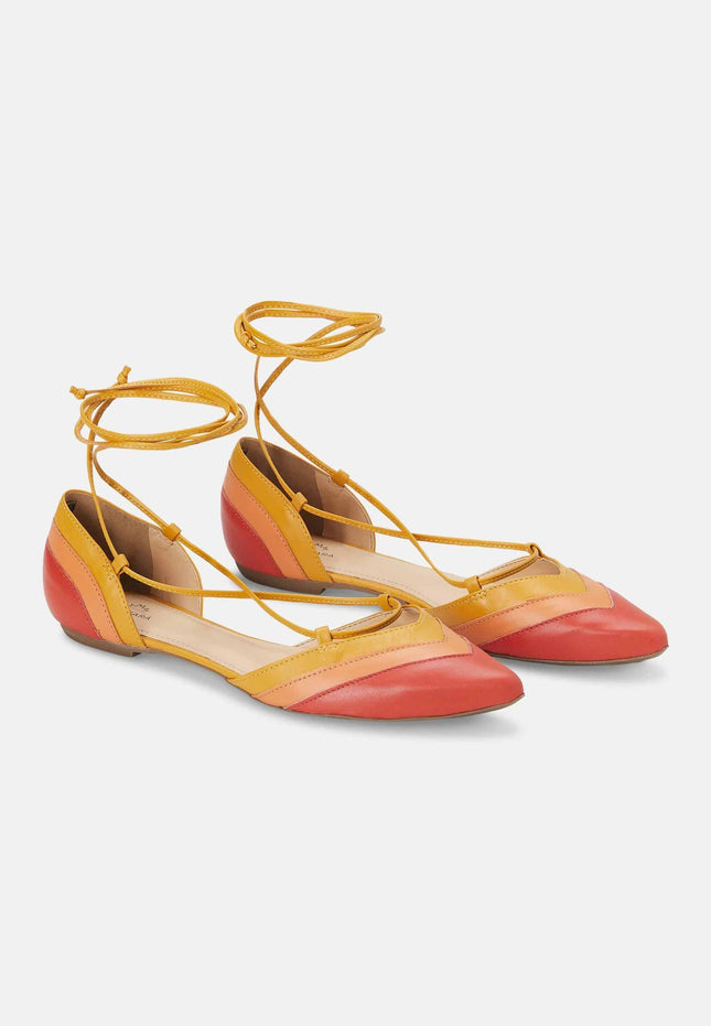 Cereja Red Leather Tie-Up Flat Sandals