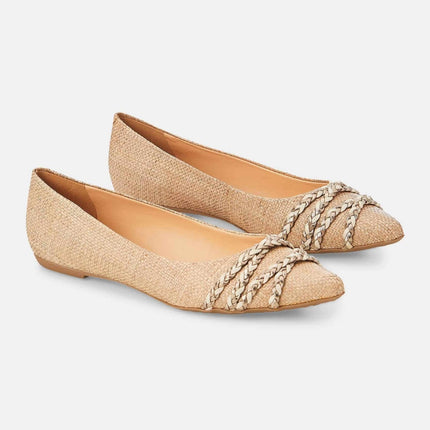 Guarandí Raffia Leather Ballerinas – Natural Beige Flat