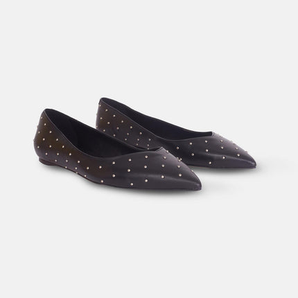 Hamelia Black Leather Ballerinas – Pointed-Toe Studs