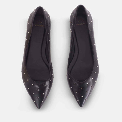 Hamelia Black Leather Ballerinas – Pointed-Toe Studs