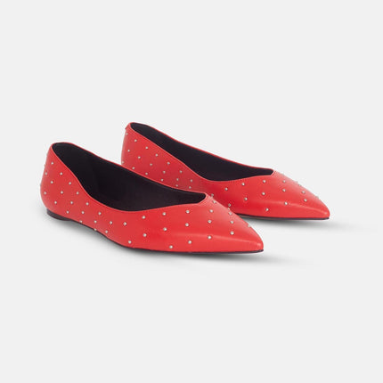 Hamelia Black Leather Ballerinas – Pointed-Toe Studs