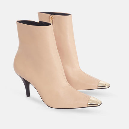 Inga Calf Beige Leather Ankle Boots – 8.7cm Pointed-Toe