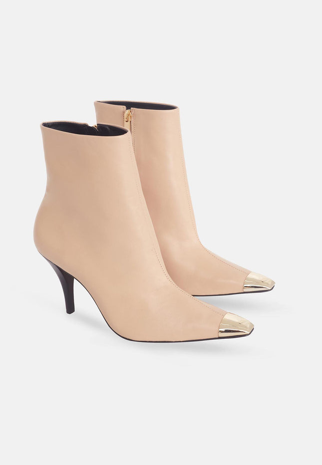 Inga Calf Beige Leather Ankle Boots – 8.7cm Pointed-Toe