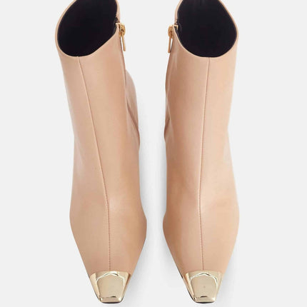 Inga Calf Beige Leather Ankle Boots – 8.7cm Pointed-Toe