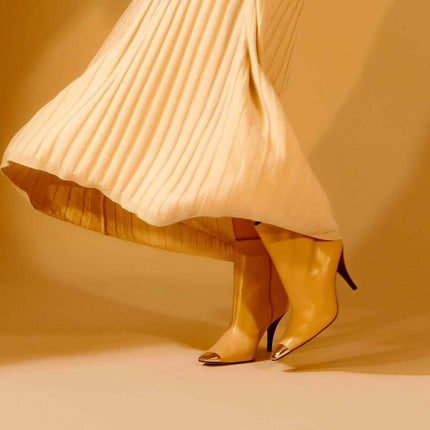 Inga Calf Beige Leather Ankle Boots – 8.7cm Pointed-Toe