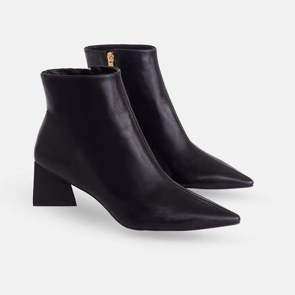 Mabea Black Sheepskin Ankle Boots – 6.4cm Pointed Block Heel