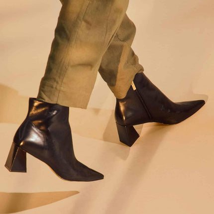 Mabea Black Sheepskin Ankle Boots – 6.4cm Pointed Block Heel