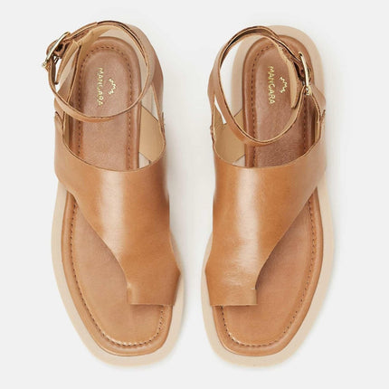 Paineira White Leather Toe-Ring Flat