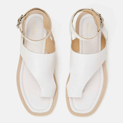 Paineira White Leather Toe-Ring Flat
