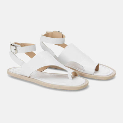 Paineira White Leather Toe-Ring Flat