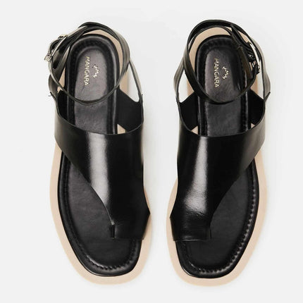 Paineira White Leather Toe-Ring Flat