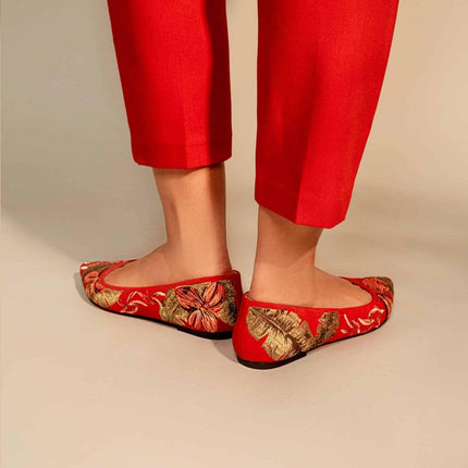 Pindaiva Red Suede Embroidered Ballerinas