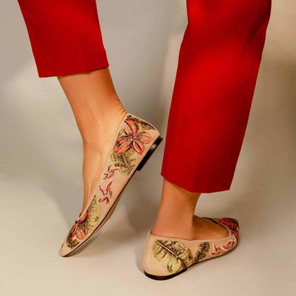 Pindaiva Red Suede Embroidered Ballerinas