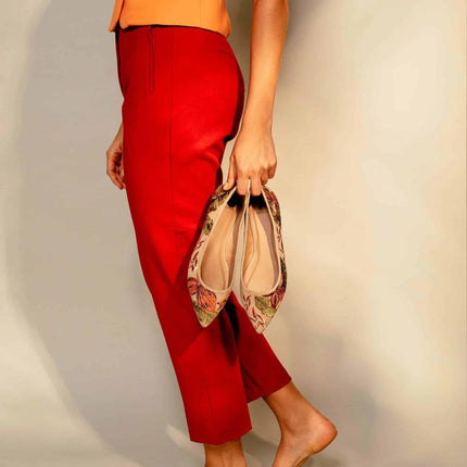 Pindaiva Red Suede Embroidered Ballerinas