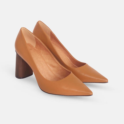 Plinia Leather Block Heel Pumps – 8.4cm Brown