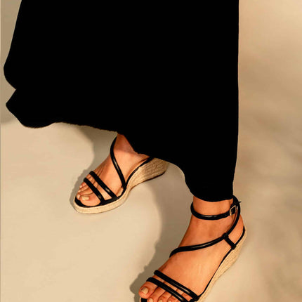 Romã Blue Leather Espadrille Wedges – Jute Platform