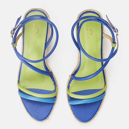 Romã Blue Leather Espadrille Wedges – Jute Platform