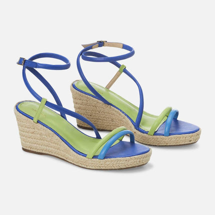 Romã Blue Leather Espadrille Wedges – Jute Platform