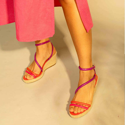 Romã Blue Leather Espadrille Wedges – Jute Platform