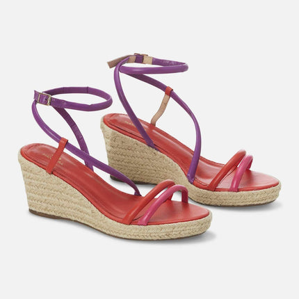 Romã Blue Leather Espadrille Wedges – Jute Platform