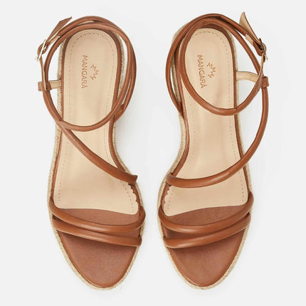 Romã Blue Leather Espadrille Wedges – Jute Platform