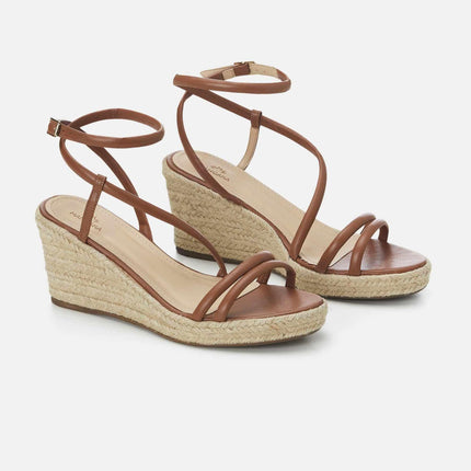 Romã Blue Leather Espadrille Wedges – Jute Platform