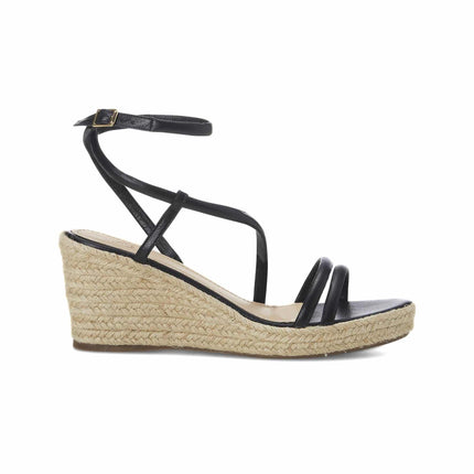 Romã Blue Leather Espadrille Wedges – Jute Platform