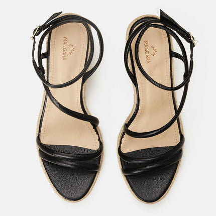 Romã Blue Leather Espadrille Wedges – Jute Platform