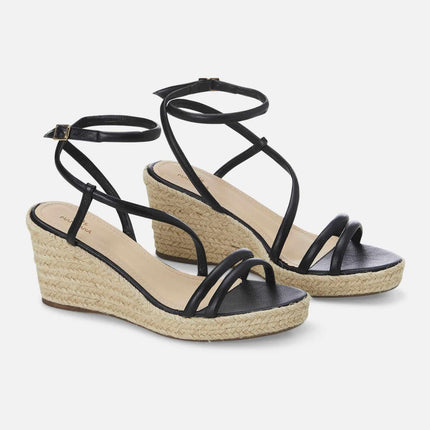 Romã Blue Leather Espadrille Wedges – Jute Platform