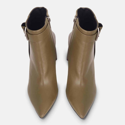 Salvia Leather Ankle Boots – 9cm Pointed Toe Green