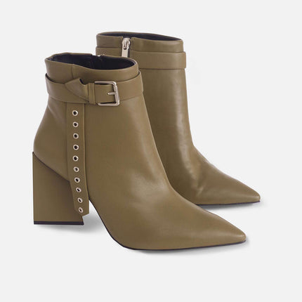 Salvia Leather Ankle Boots – 9cm Pointed Toe Green