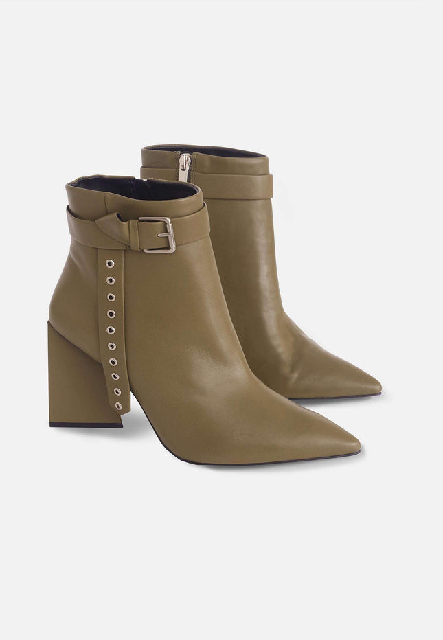 Salvia Leather Ankle Boots – 9cm Pointed Toe Green