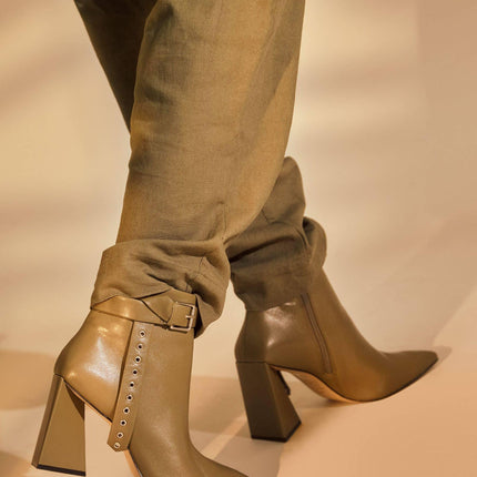 Salvia Leather Ankle Boots – 9cm Pointed Toe Green