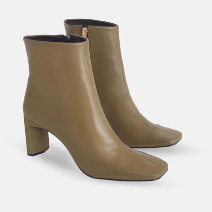 Senna Goat Olive Leather Boots – Block Heel