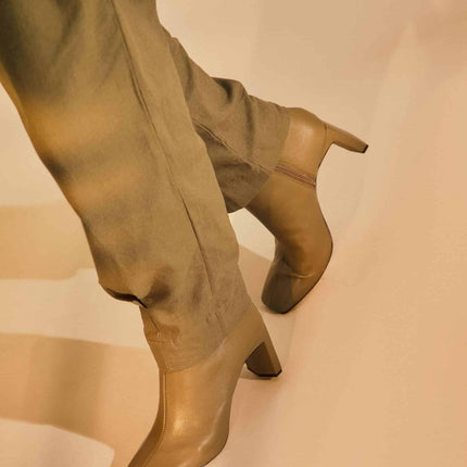 Senna Goat Olive Leather Boots – Block Heel