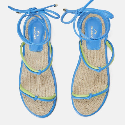 Urucum Blue Leather Lace-Up Sandals