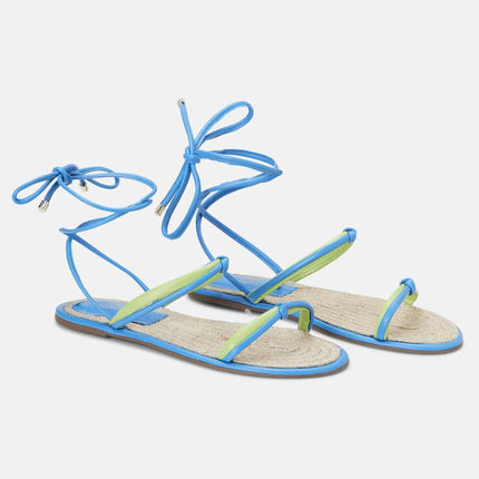 Urucum Blue Leather Lace-Up Sandals