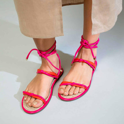 Urucum Blue Leather Lace-Up Sandals