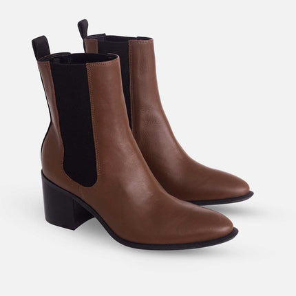 Canna Brown Leather Chelsea Ankle Boots – 6.5cm Block Heel