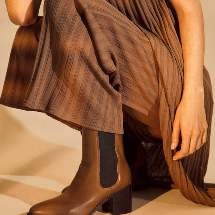 Canna Brown Leather Chelsea Ankle Boots – 6.5cm Block Heel