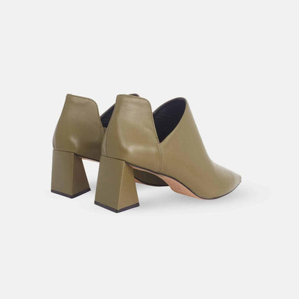 Maranta Olive Sheepskin Ankle Boots – 6.3cm Pointed Block Heel