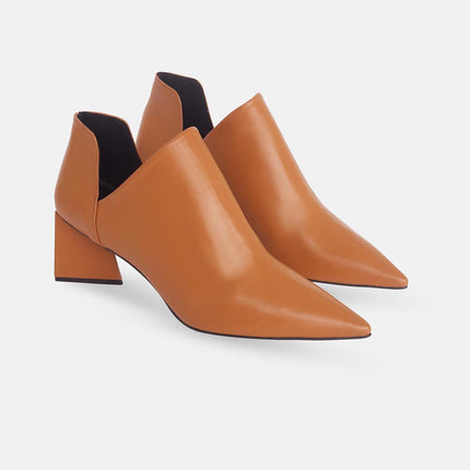 Maranta Olive Sheepskin Ankle Boots – 6.3cm Pointed Block Heel