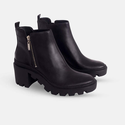 Sophora Goat Leather Ankle Boots – 9cm Round-Toe Block Heel
